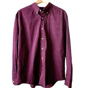 Mason James Stretch Plaid long‎ sleeve Button down Men's shirt size Large
